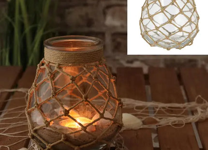 3er Set Kleine Windlichtgläser mit Netz, 19cm Hoch, Dekorative Kerzenhalter TK Gruppe® Grosshandel 