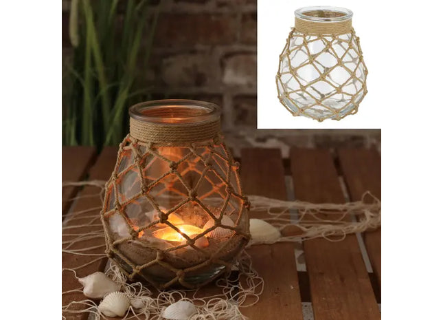 3er Set Kleine Windlichtgläser mit Netz, 19cm Hoch, Dekorative Kerzenhalter TK Gruppe® Grosshandel 