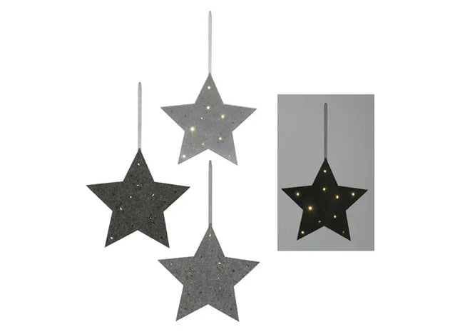 3er-Set LED-Filzsterne zum Aufhängen, ca. 30cm - Beleuchtete Dekorsterne TK Gruppe® Grosshandel 