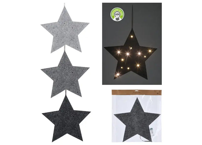 3er-Set LED-Filzsterne zum Aufhängen, ca. 45cm - Stimmungsvolle Weihnachtsbeleuchtung TK Gruppe® Grosshandel 