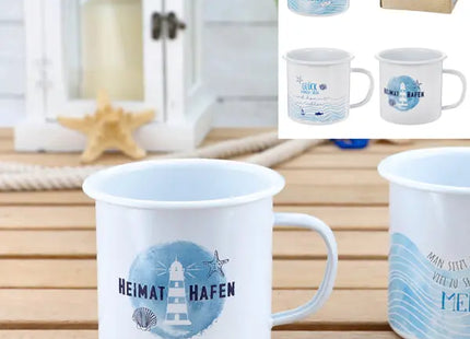 3er Set Maritime Emaille-Becher, 9cm Hoch, Nautisches Trinkgeschirr TK Gruppe® Grosshandel 