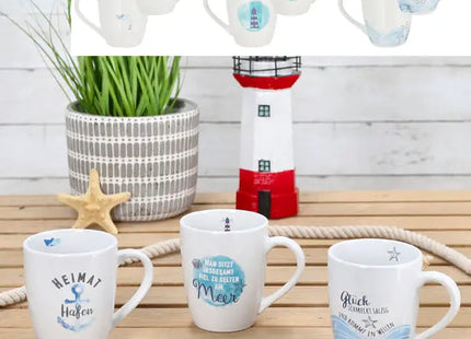 3er-Set Maritime, Runde Kaffeebecher, Ca. 9,5 cm Höhe TK Gruppe® Grosshandel 