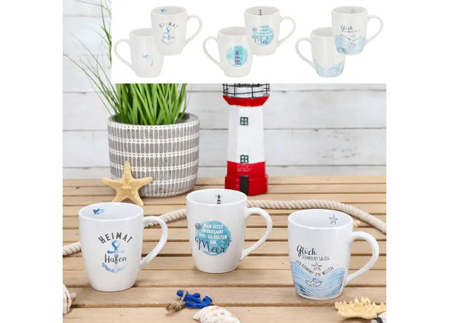 3er-Set Maritime, Runde Kaffeebecher, Ca. 9,5 cm Höhe TK Gruppe® Grosshandel 