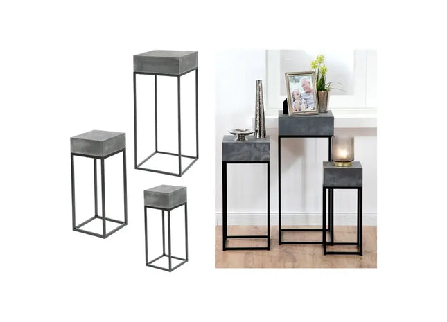 3er Set Pflanztische in Steinoptik, Höhe 70cm - Stilvolle Bühne für Ihre Pflanzen TK Gruppe® Grosshandel 