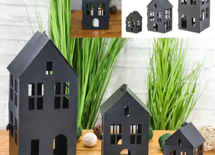 3er Set Schwarze Metallhäuser - Dekorative Miniaturhäuschen für Zuhause TK Gruppe® Grosshandel 