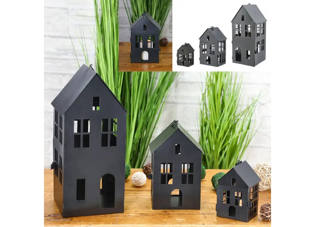 3er Set Schwarze Metallhäuser - Dekorative Miniaturhäuschen für Zuhause TK Gruppe® Grosshandel 