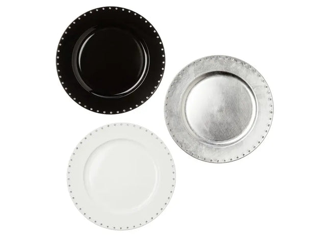 3er Set Strassbesetzte Dekoteller, Durchmesser 33 cm - Elegante Tischdekoration TK Gruppe® Grosshandel 