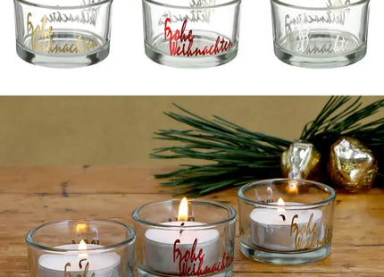 3er-Set Teelichthalter 'Frohe Weihnachten', 5x3,2 cm – Stimmungsvolle Kerzendeko TK Gruppe® Grosshandel 