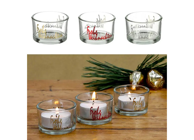 3er-Set Teelichthalter 'Frohe Weihnachten', 5x3,2 cm – Stimmungsvolle Kerzendeko TK Gruppe® Grosshandel 