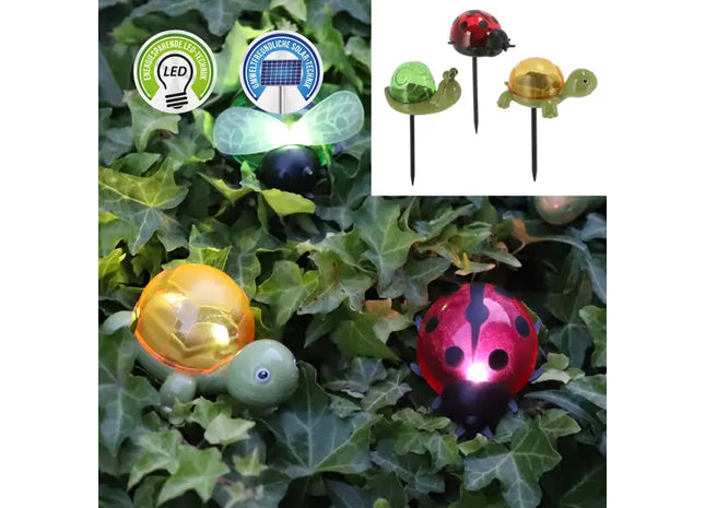 3er Set Tierische Solar LED Gartenleuchten, 15cm Hoch, Außendekoration TK Gruppe® Grosshandel 