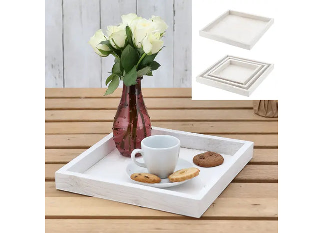 3er Set Weiße Deko-Holztabletts, Quadratisch, Ca. 30x30 cm – Modernes Design TK Gruppe® Grosshandel 