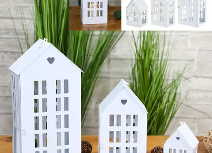 3er Set Weiße Metallhäuschen - Dekorative Miniaturhäuser für Heimdekoration TK Gruppe® Grosshandel 
