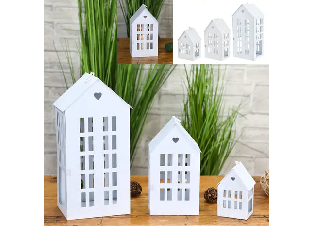 3er Set Weiße Metallhäuschen - Dekorative Miniaturhäuser für Heimdekoration TK Gruppe® Grosshandel 