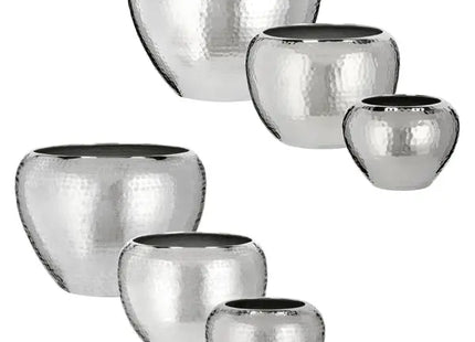 3er Set konische Übertöpfe in Silber, 2 Designs – Stilvolle Pflanzendeko TK Gruppe® Grosshandel 
