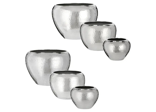 3er Set konische Übertöpfe in Silber, 2 Designs – Stilvolle Pflanzendeko TK Gruppe® Grosshandel 