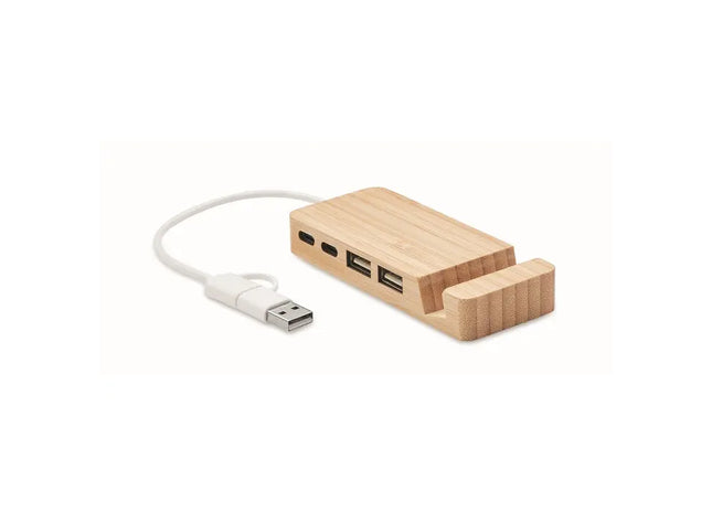 4-Port USB Verteiler HUBSTAND - Holz Stilvoller USB-Hub mit 4 Anschlüssen TK Gruppe® Grosshandel 
