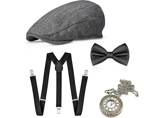 4 in 1 - 20er Accessoires Herren Männer Set für Fasching & Karneval - Verkleidung wie Gatsby, Charleston - Kostüm