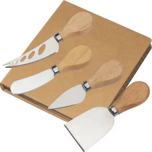 4-teiliges Käsemesserset mit Beigen Holzgriffen - Eleganz & Funktionalität TK Gruppe® Grosshandel 