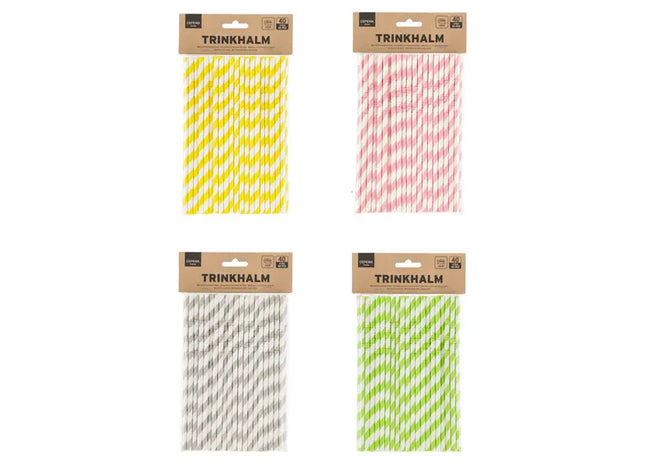 40er Set Bunte Trinkhalme, 20cm, Vielfältige Muster, Partyzubehör TK Gruppe® Grosshandel 