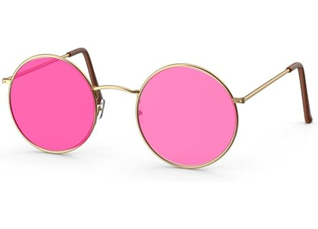 Hippie Brille Sonnenbrille rund rosa Accessoires für Fasching & Karneval - 70er 80er Jahre Zubehör wie John Lennon