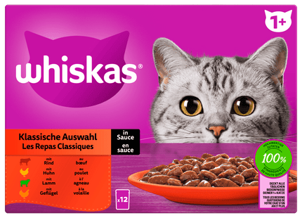 Whiskas Portionsbeutel Multipack 1+ Klassische Auswahl in Sauce 12x85g