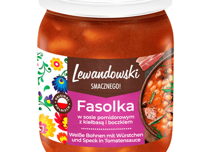 Lewandowski Fasolka Weiße Bohnen mit Würstchen in Tomatensauce 500g