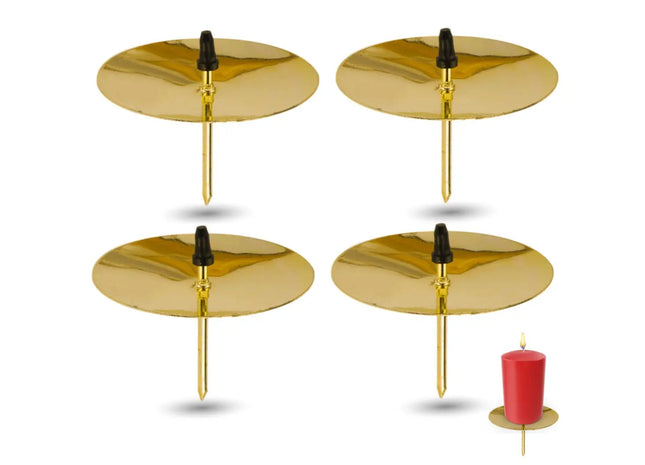 4X Kerzenhalter Kerzenteller Adventskranzstecker 6 cm Kerzenstecker für Adventskranz Weihnachten Adventskranzhalter mit Dorn ( 4X Gold)