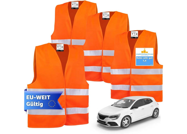 TK Gruppe Timo Klingler 4X Warnwesten EN ISO 20471 Pannenweste 2023 Unfallweste Pkw Sicherheitsweste Weste orange reflektierend Auto, Pkw, LKW (4X)