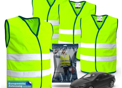 4X Warnwesten Neongelb - Pannenweste 2024 Unfallweste ISO20471 - Sicherheitsweste PKW Weste reflektierend Auto, Pkw, LKW TK Gruppe® Grosshandel 