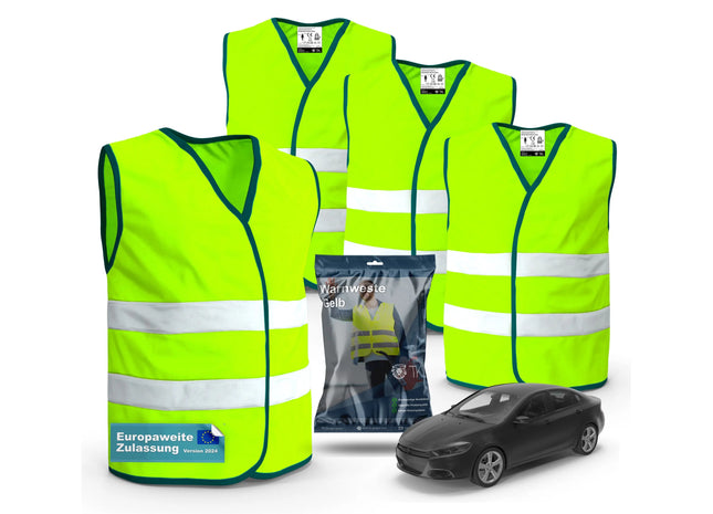 4X Warnwesten Neongelb - Pannenweste 2024 Unfallweste ISO20471 - Sicherheitsweste PKW Weste reflektierend Auto, Pkw, LKW TK Gruppe® Grosshandel 