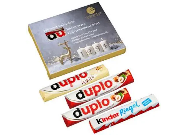 4er Advents-Duplo-Pack – Klassisch & Weiß mit Kinder Riegel, Individuell bedruckt TK Gruppe® Grosshandel 