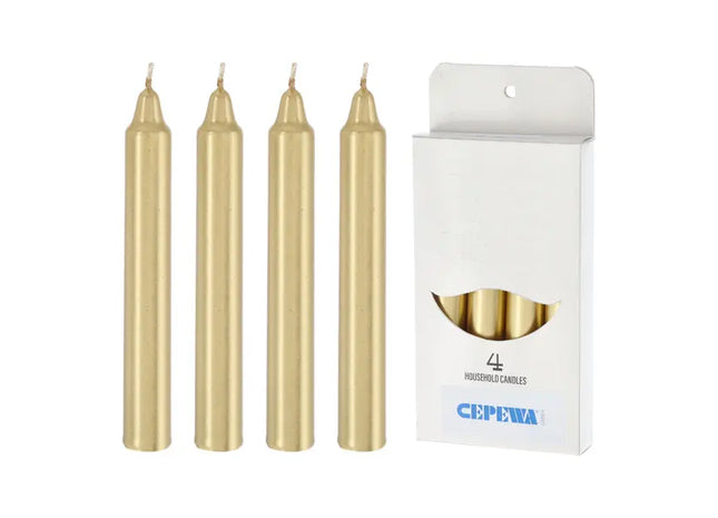 4er-Pack Goldene Metallic-Stabkerzen, 15 cm – Glamouröses Kerzenset TK Gruppe® Grosshandel 