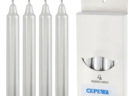 4er-Pack Silberne Metallic-Stabkerzen, 15 cm – Elegantes Kerzen-Set TK Gruppe® Grosshandel 