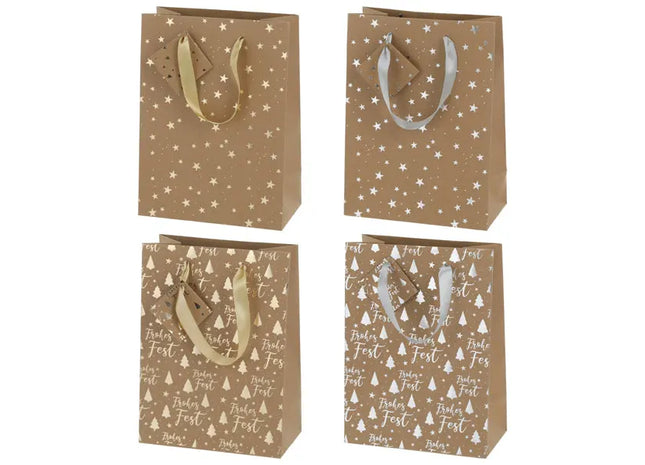 4er-Pack mittelgroße Weihnachtsgeschenktüten aus Kraftpapier, 23 cm TK Gruppe® Grosshandel 
