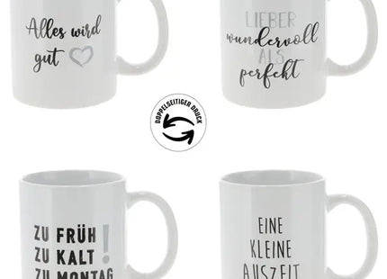 4er Set Becher mit Sprüchen, 9,5 cm Hoch, Lustige Kaffeebecher TK Gruppe® Grosshandel 