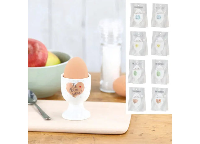 4er Set Eierhalter auf Fuß mit Musterkarte, Höhe ca. 7cm – Stilvolle Eierbecher TK Gruppe® Grosshandel 