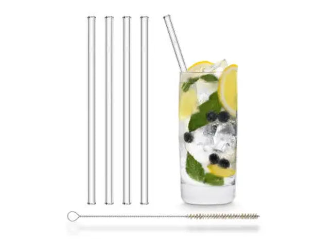 4er Set Glas-Trinkhalme 20 cm: Individuell verpackt für Eleganz & Umweltbewusstsein TK Gruppe® Grosshandel 