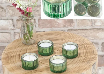 4er Set Grüne Runde Teelichthalter, Durchmesser 5 cm - Frische Dekorakzente TK Gruppe® Grosshandel 