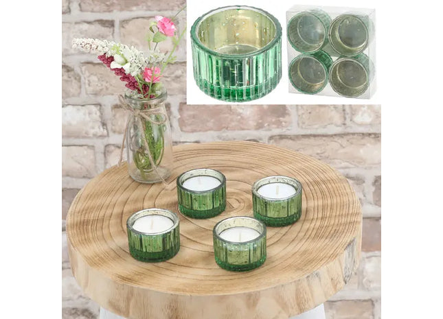 4er Set Grüne Runde Teelichthalter, Durchmesser 5 cm - Frische Dekorakzente TK Gruppe® Grosshandel 