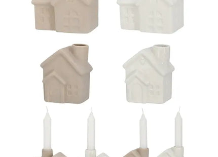 4er Set Keramikhaus Kerzenhalter für Stabkerzen, Dekorative Wohnakzente TK Gruppe® Grosshandel 