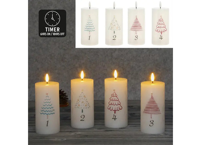 4er Set LED Echtwachskerzen, Advent, weiß, ca. 7,5x15 cm, sicherer Flammeneffekt, batteriebetrieben TK Gruppe® Grosshandel 