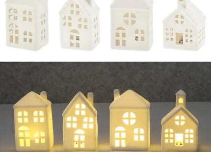 4er Set LED-Häuser in Weiß, inklusive Showbox - Stimmungsvolle Beleuchtung TK Gruppe® Grosshandel 