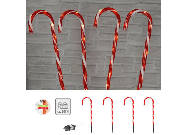 4er Set LED Zuckerstangen, Außendekoration, je ca. 50cm Hoch TK Gruppe® Grosshandel 