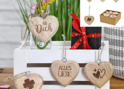 4er Set Mangoholz Herz-Hänger, Durchmesser ca. 6cm - Dekorative Liebesakzente TK Gruppe® Grosshandel 