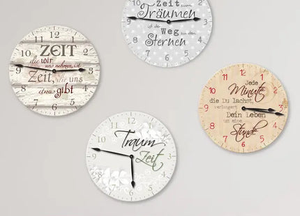 4er Set Motivations-Wanduhren mit Sprüchen, Durchmesser ca. 28 cm - Zeitlose Wanddekoration TK Gruppe® Grosshandel 