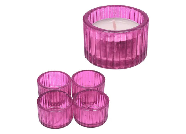 4er Set Rosa Runde Teelichthalter, Durchmesser 5 cm - Dekorative Lichtakzente TK Gruppe® Grosshandel 