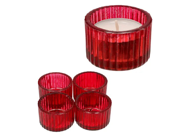 4er Set Rote Runde Teelichthalter, Durchmesser 5 cm - Markante Dekorakzente TK Gruppe® Grosshandel 