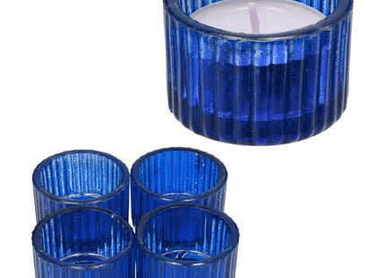 4er Set Runde Teelichthalter, Blau, Durchmesser 5 cm - Stilvolle Dekorationsakzente TK Gruppe® Grosshandel 