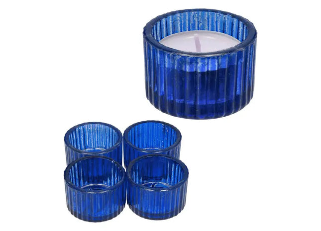 4er Set Runde Teelichthalter, Blau, Durchmesser 5 cm - Stilvolle Dekorationsakzente TK Gruppe® Grosshandel 
