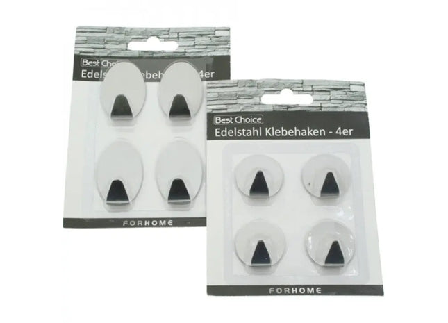 4er-Set Selbstklebende Haken aus Edelstahl, Größen 5cm & 3.5cm - Vielseitige Aufhängelösung TK Gruppe® Grosshandel 